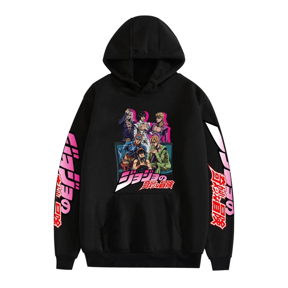 Japanese Anime JOJO Bizarre Adventure Printed Hoodie with A Fluffy Lining Man Sweatshirts Long Sleeve Fashion Female Streetwear