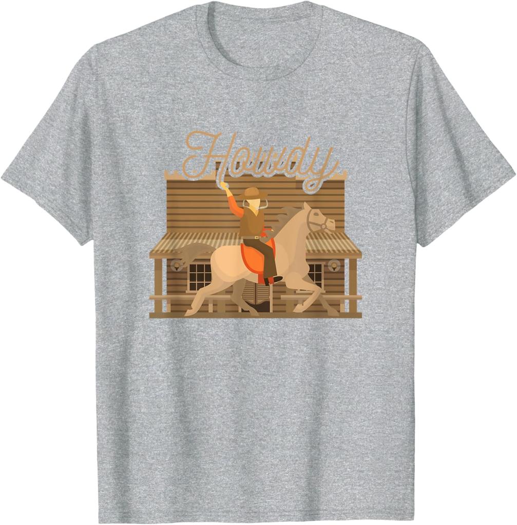 Howdy Cowboy Horse Rider Graphic Print Cotton Casual TShirt Men Western Rodeo Tee