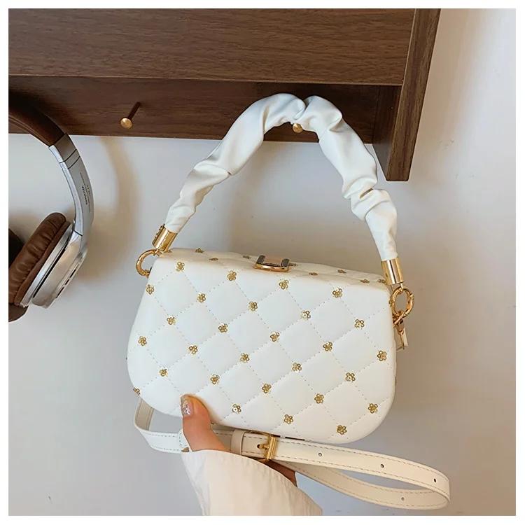 Beading Pu Shoulder Bags Women Chain on Sale  High Quality Hasp Small Square Bags Solid Fashion Crossbody Bags