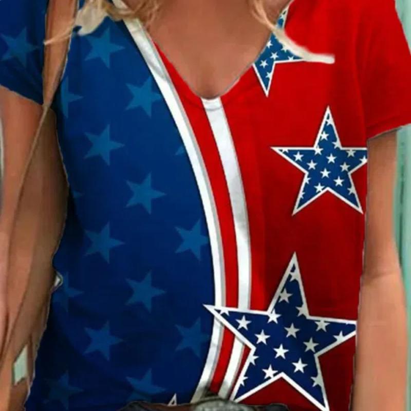 2022 Женские футболки с принтом американского флага и V-образным вырезом Одежда Женские — фото 4