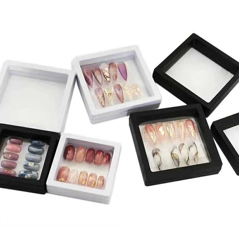 Press On Nails Container, Nail Art Decoration Jewelry Storage Box 9*9cm, Dustproof Display Case