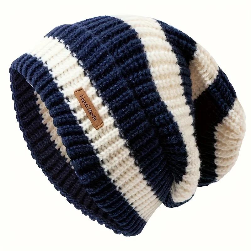 Koreanische Mode Gestreifte Strickmütze Trend Leichte Mütze für Damen Herren Warm Winddicht Herbst Winter Geeignet für Outdoor Radfahren