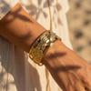 Textured Flower Bee Stainless Steel Bangle For Women Vintage Insect Style Waterproof Metal Bracelet Jewelry