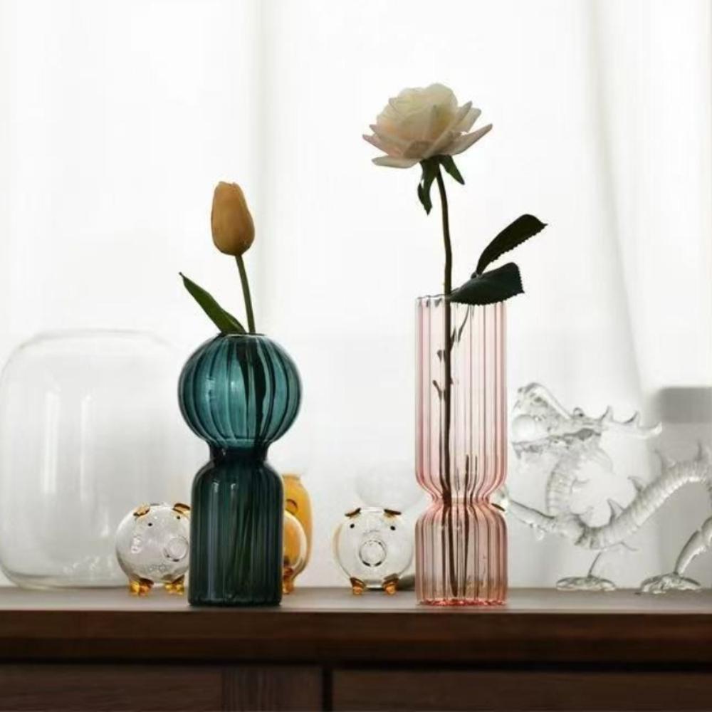 Nordic Creative Striped Colorful Vase Fashion Retro Glass Vase Decoration Ornament Hydroponic Vase for Home Office Decoration