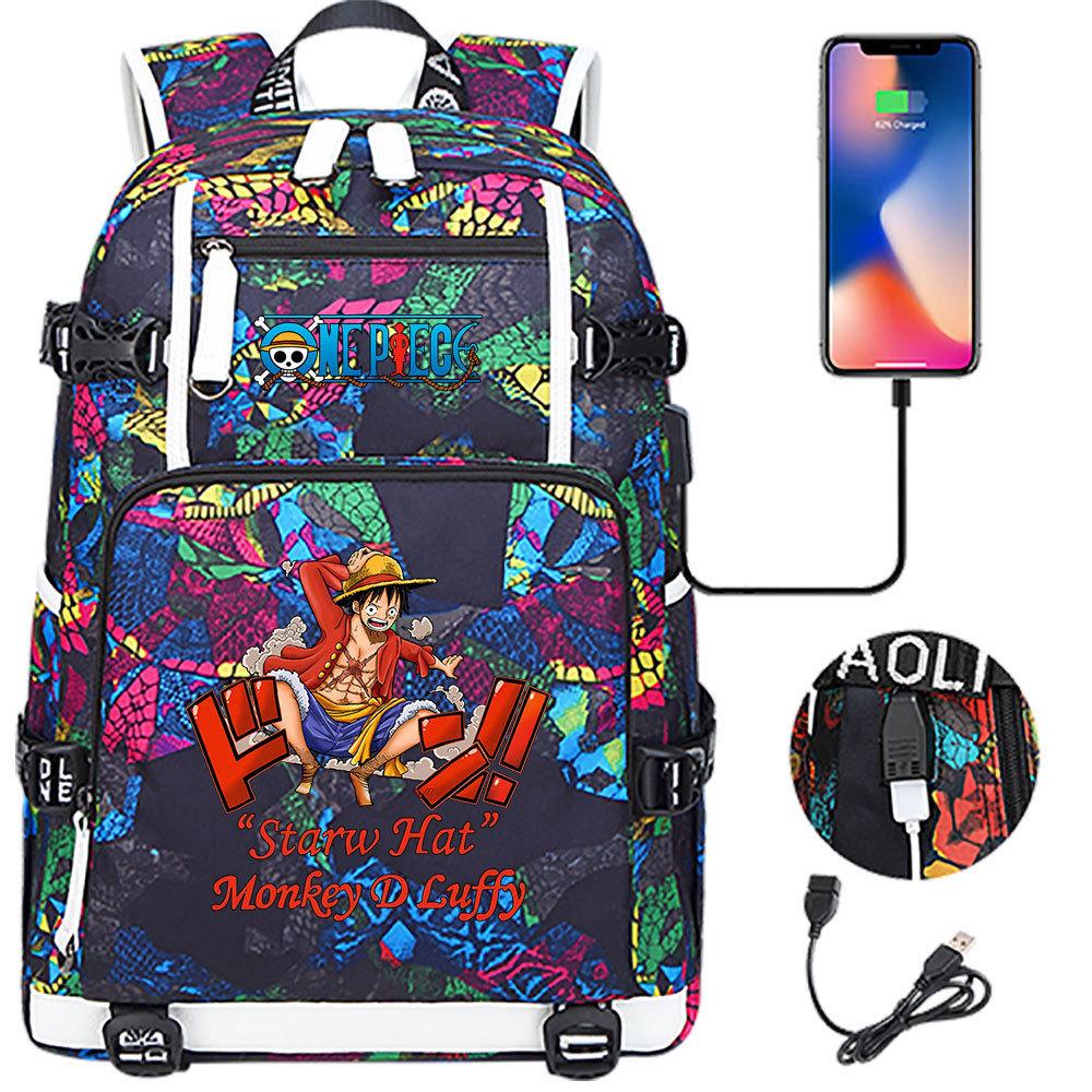 Anime Print USB Charging Backpack for Teens Students Unisex Casual Large Capacity Travel Daypack
