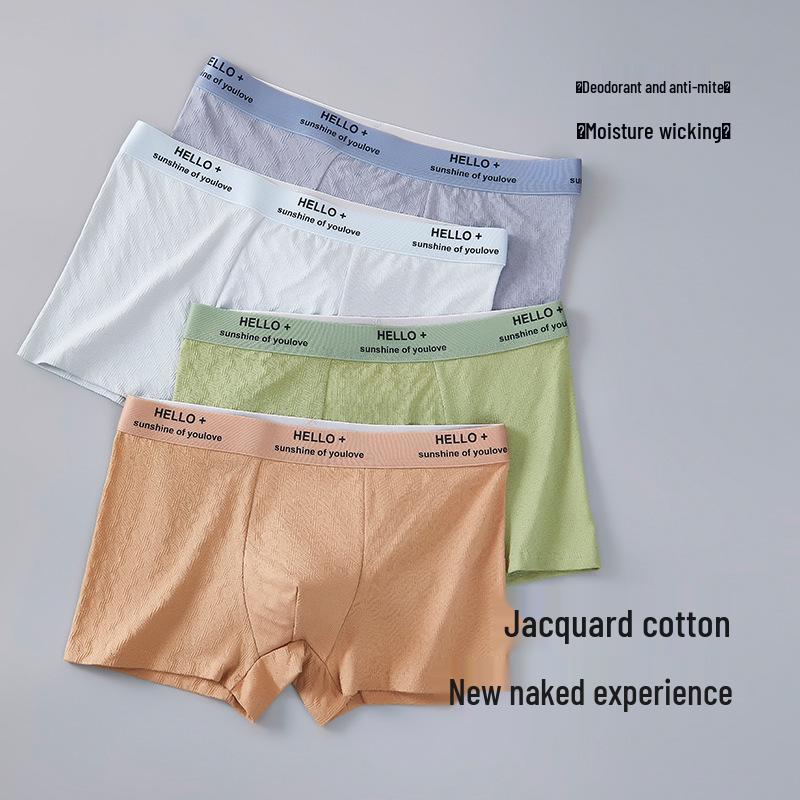 Men's Pure Cotton Mid-Waist Jacquard Boxer Briefs with Antibacterial Crotch