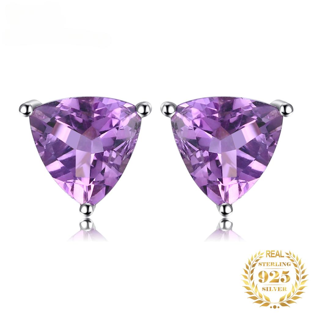 D Color 1.4ct Triangle Genuine Purple Amethyst 925 Sterling Silver Stud Earrings for Women Fashion Gemstone Jewelry Gift