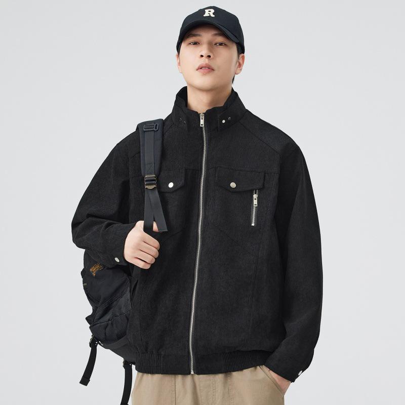 Унисекс Модная Ретро Вельветовая Мотоциклетная Куртка Тай-дай со Стойкой 3XL чёрный