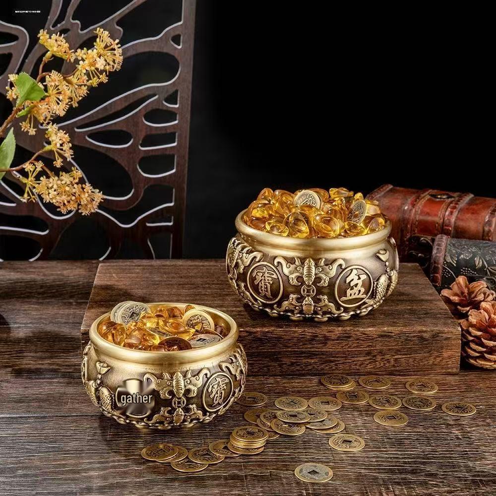 Solid Pure Copper Eight Blessings Treasure Pot for Wealth Attraction - Chinese Style Tabletop Ornament
