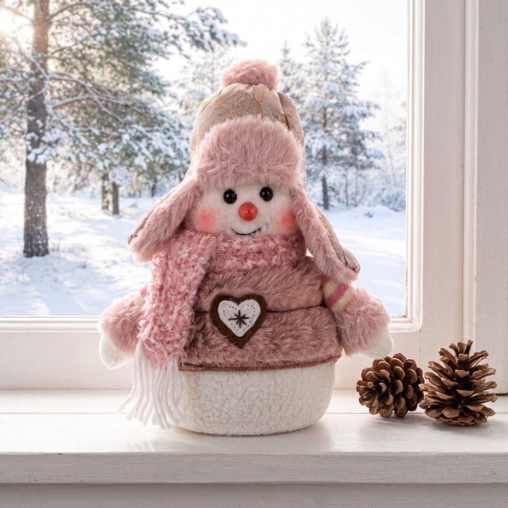 Plush Wearing Hat Snowman Ornament Soft Plush Snowman Statue Window Display