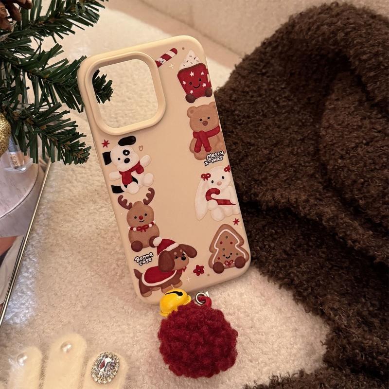 Cute Cartoon Style Christmas Crystal Ball Animal Rattle Phone Holder For iPhone Cases Desktop Foldable Phone Stand