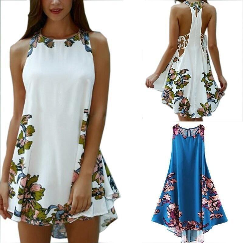 Elegant Sexy Vest Skirt Sleeveless Short Skirt Printed Flower Casual Dress For Women S-xxl