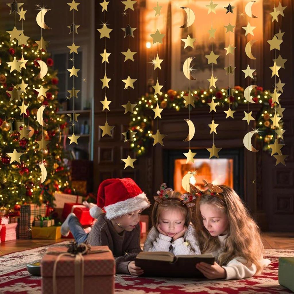 Gold Moon and Stars Decor Star Garland Decorations Hanging Twinkle Little Star Birthday Baby Shower Graduation Starry Night EID Ramadan Muburak