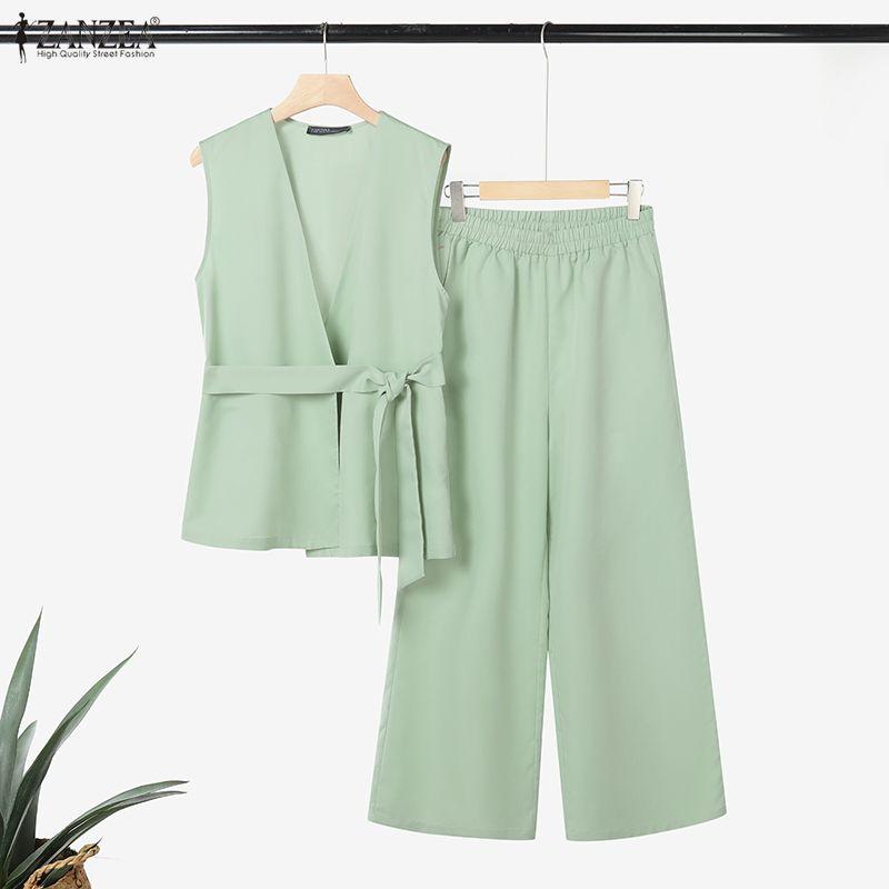 ZANZEA Women Sleeveless Vest Tops and Pants Casual Two Piece Suit Sets