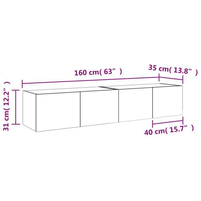 VidaXL Wall-Mounted TV Furniture and LED Lights 2pcs, Hanging TV Cabinets with Storage, Floating TV Furniture 837292