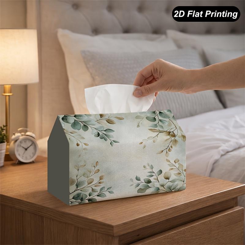 2D Flat, 1pc 2Dflat Eucalyptus Individual Pattern Decorative Tissue Box, Suitable for Home Party Car Kitchen Bathroom, Polyester Tissue Box, Daily Use