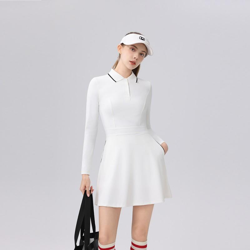 Womens Tennis Dress Long Sleeve Polo Neck Slim Fit With Side Pockets Athletic Fall Winter