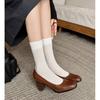 Krazing Pot Cow Skin Round Toe High Heels Summer Shoes Big Size 41 Women Modern Pumps