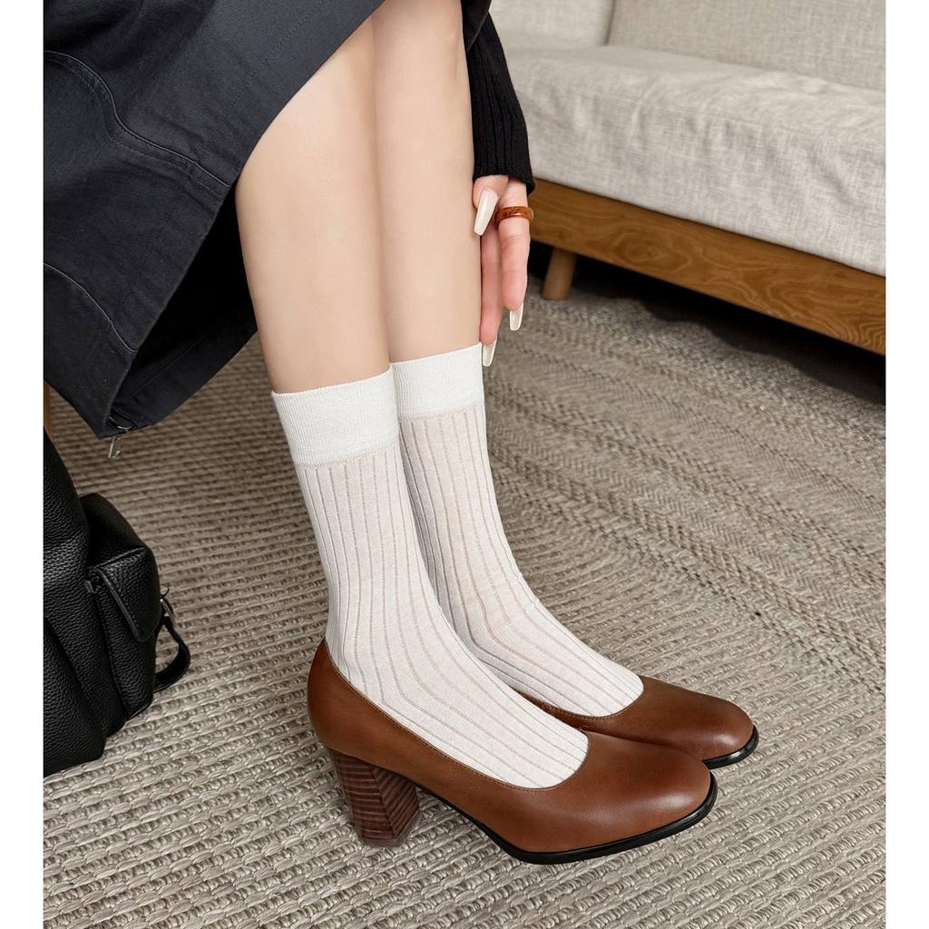 Krazing Pot Cow Skin Round Toe High Heels Summer Shoes Big Size 41 Women Modern Pumps