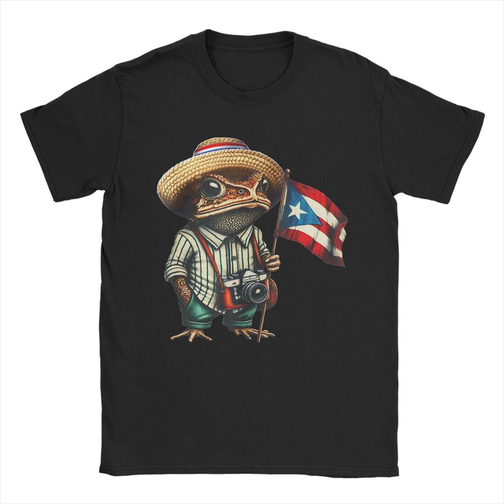Coqui Frog Puerto Rico Flag Puerto Rican TShirt for Men Round Neck Cotton T Shirt  Short Sleeve Tee Shirt Big Size Clothing