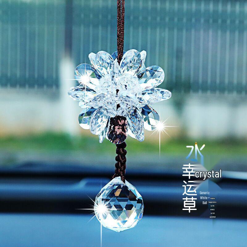 High-End Crystal Car Rearview Mirror Pendant - Stylish Women's Ornament