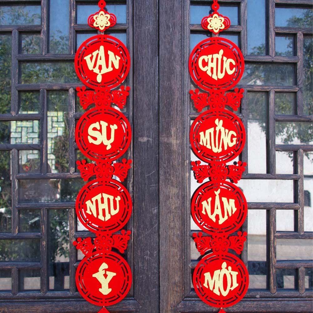 Traditional Vietnamese Spring Festival Couplet Red Blessing Vietnam Lucky Ornament with Tassel Thickened Fu Character Pendants