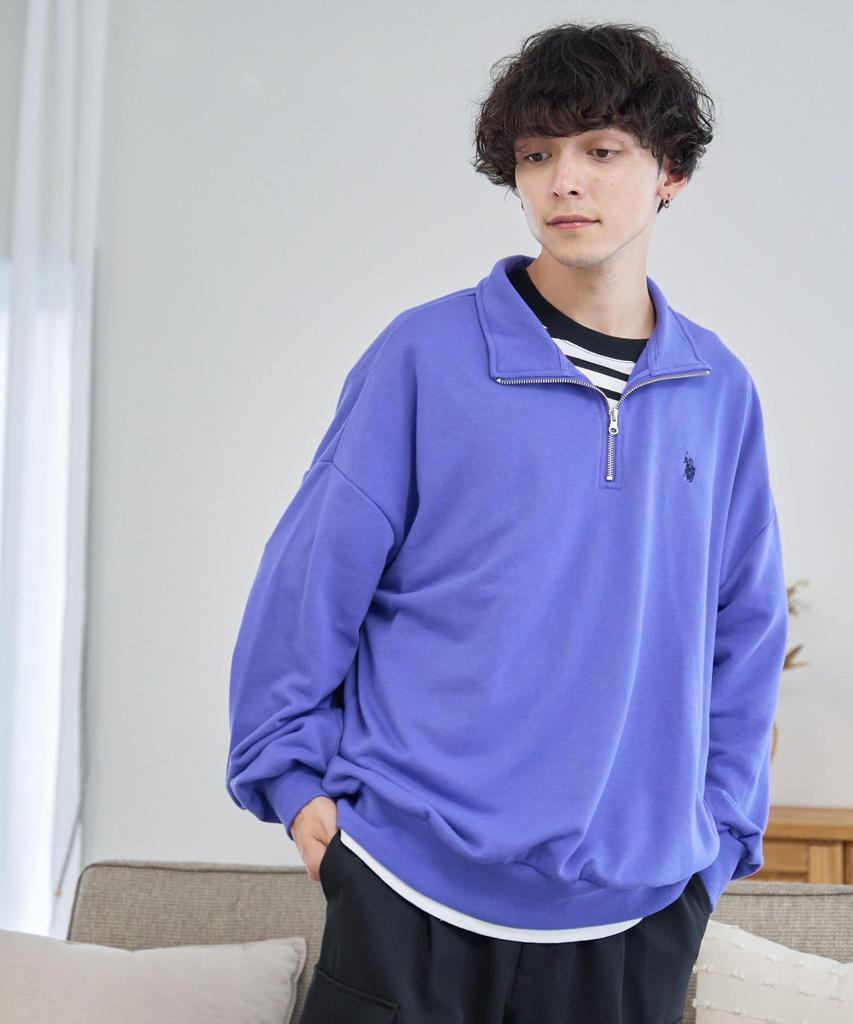 WEGO Long Sleeve Size by POLO Featuring a Unique Embroidered Perfect for Korean or As a Gift for or Men's Half-Zip Sweatshirt, Purple, M, U.S. ASSN.,