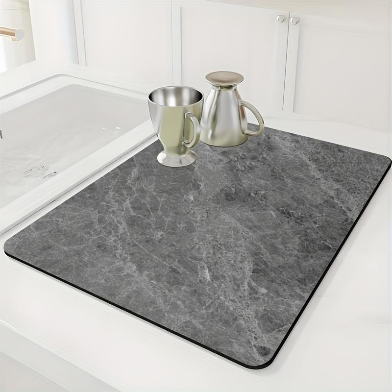 1pc Ultra-Absorbent Diatomite Drying Mat, Non-Slip Quick-Dry Kitchen Mat, Grey Marble Design, Dishwasher Safe & Heat Resistant