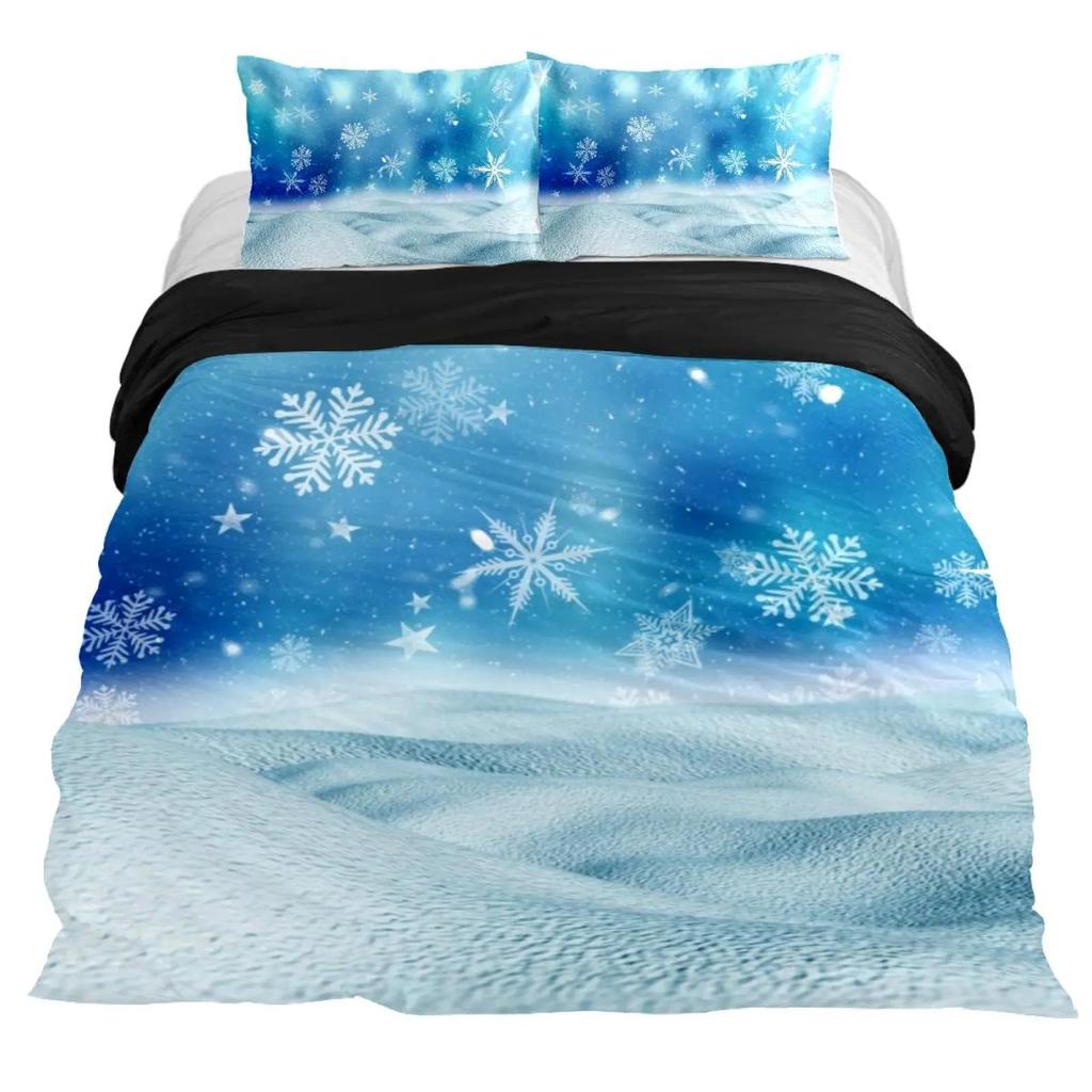 Snowflake Duvet Cover Set Winter Theme Christmas Illustration Cold Weather Season Twin Bedding Set King Size Soft Quilt Cover