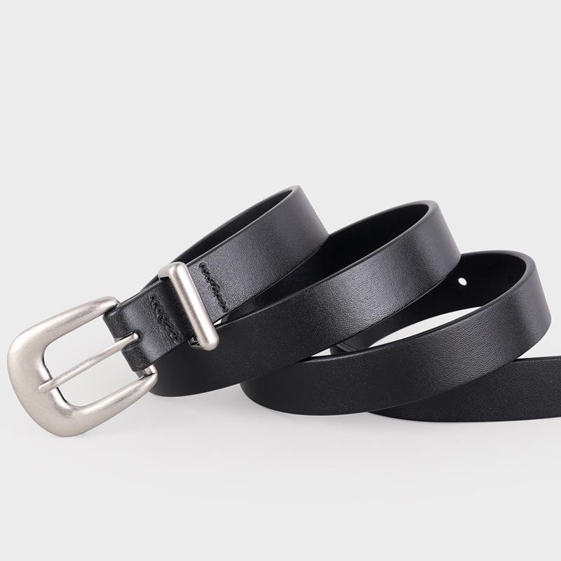 

Женский ремень из натуральной кожи 2024 года с серебристой пряжкой-штифтом - Универсальный для джинсов чёрный