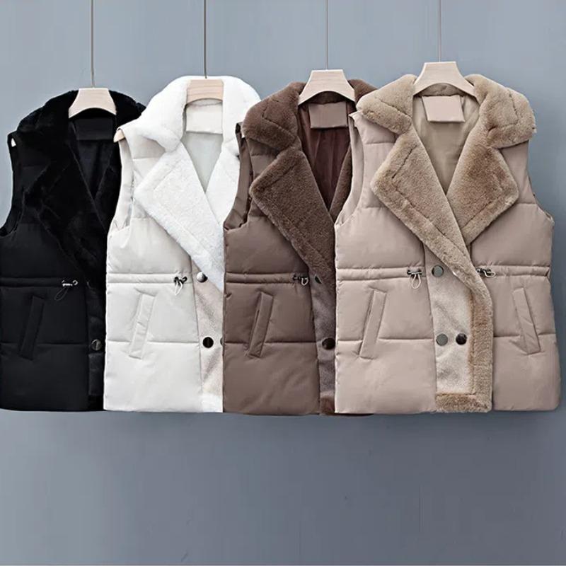 Lamb Wool Splicing Down Cotton Waistcoat Female Winter Wear Autumn Winter New Fur One Lapel Waist Jacket Female Jacket