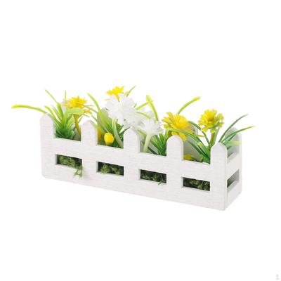 Miniature Flower Bed Planter Decorative Picket Fence with Artificial Flowers Compact