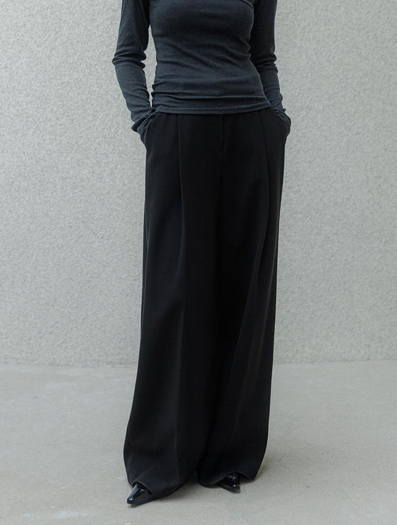 Memua Herringbone Maxi Wide Slacks (Charcoal)
