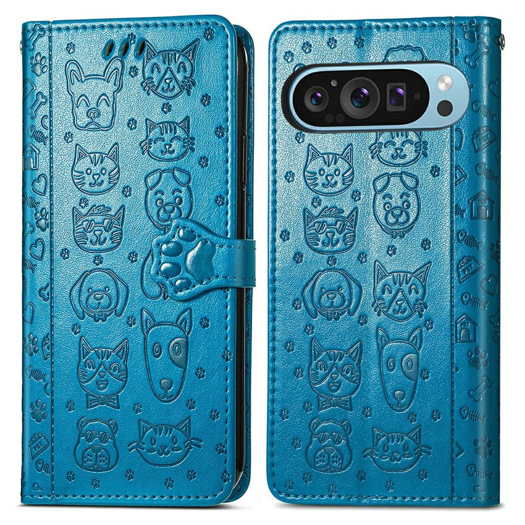 For Google Pixel 10 Pro XL/9 Pro XL Case Leather Wallet Flip Phone Cover Cute Cat Dog Pattern