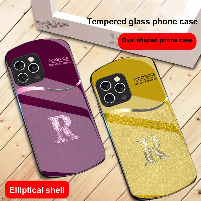 Two Tone Gradient R Letter For IPhone 16 Pro Max 15 Pro 14 13 12 Mini 11 XS Max XR 7 8 Plu SE 2022 Elliptical Glass Phone Case