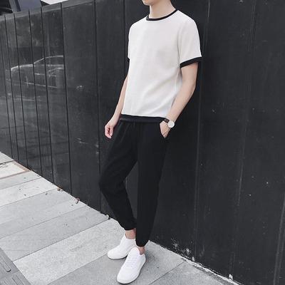 Men's Summer Sportswear Round Neck Sportswear Men's Round Neck Short Sleeve + Pants 2-piece Set