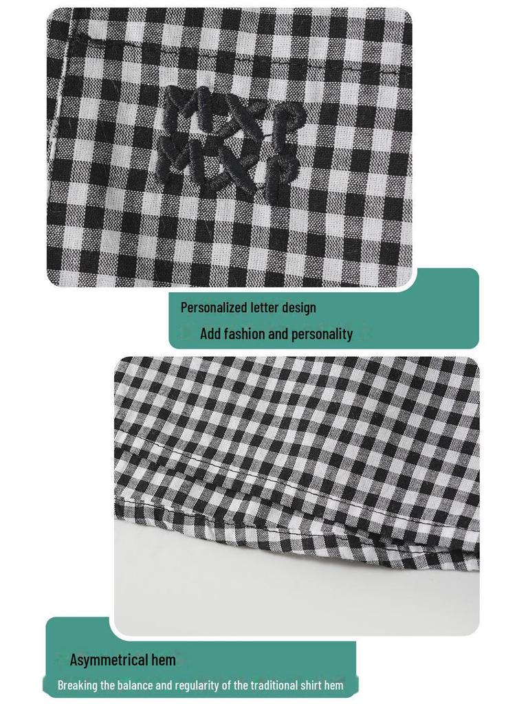 Boys' Spring 2025 Trendy Plaid Loose Shirt with Korean Tie Style