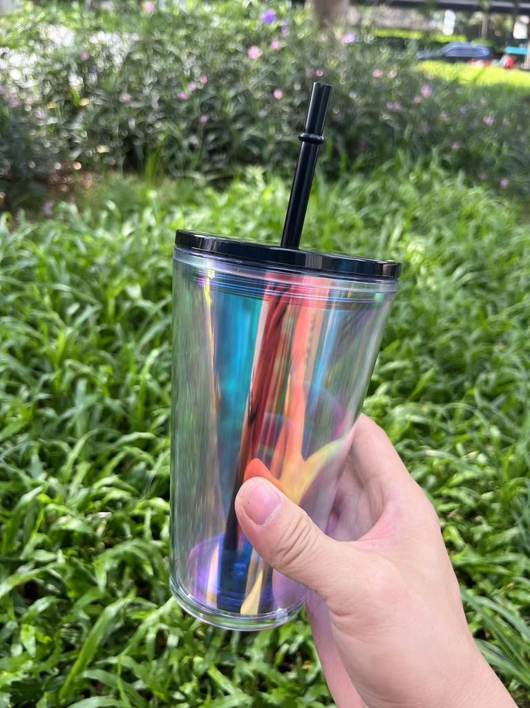 not predrilled 480ml 16oz clear plastic snow globe tumbler snow globe cup with straw and lid