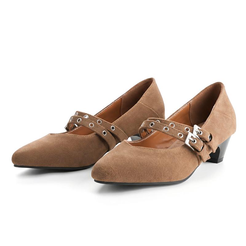 

Women s low-heeled single shoes spring and summer new comfortable versatile thick-heeled buckle shallow mouth large-size low-top shoes 34