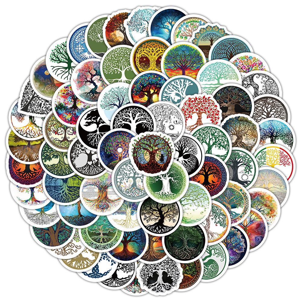 100 Cartoon Life Tree Children's Graffiti Stickers, Hand Drawn Luggage, Stationery Box Waterproof Stickers