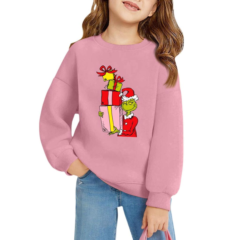 Christmas Day Girls Round Neck Pullovers For Kids Printed Baby Tops