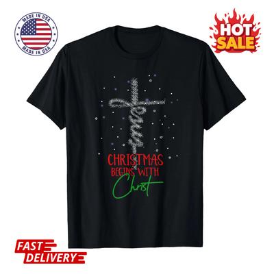 Christmas Begins With Christ Snowman Christian Religious Inspired Unisex T Shirt