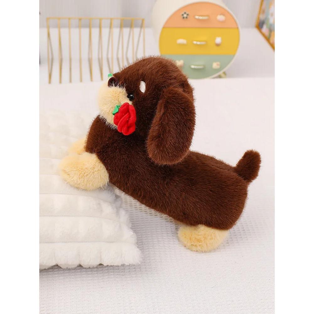Dackel Hund Rose Weiches Plüschtier Braun Schwarz Welpenhund Blumen Kuscheltiere Puppen Valentinstag Hochzeitsgeschenke für Mädchen