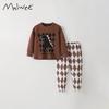 Malwee Kids Long Sleeve Round Neck Pajama Set Fall Winter Cotton Loungewear Toddler Boys Girls