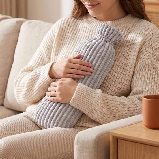 Long Hot Water Bottle 500/1000ML with Plush Cover, Leak-Proof Drurable Bag, Menstrual Cramp Pain Relief Warmer Bag Compress