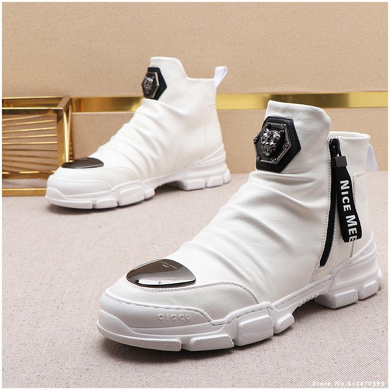 

Winter Fahsion Warm Plush Ankle Boots Mens Zipper Metal Plate High Tops Shoes Causal Flats Moccasins Punk Rock Walking Sneakers 41