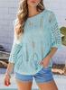 Women's Crochet Knit Hollow Short Sleeve Summer Top Beach Cover-Up