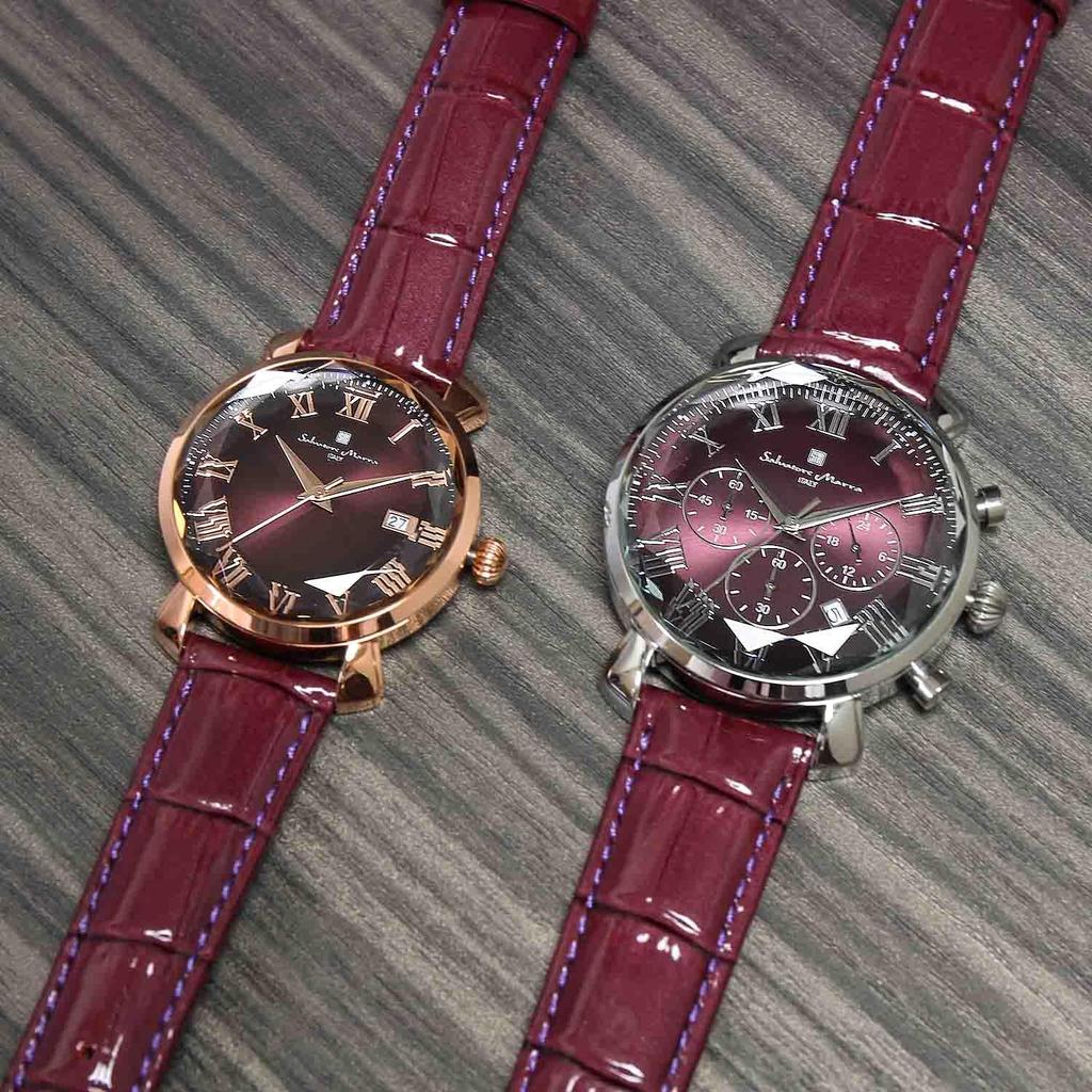 Salvatore Marra Orologi Coppia, Cronografo da Uomo e da Donna, Vetro Tagliato, Cinturino in Pelle di Coccodrillo, Edizione Limitata, 5 ATM