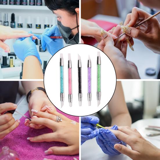 5Pcs Nail Art Pen Silicone Brushes for Nails Dual Tipped Nail Design Brushes Ergonomic Sculpting