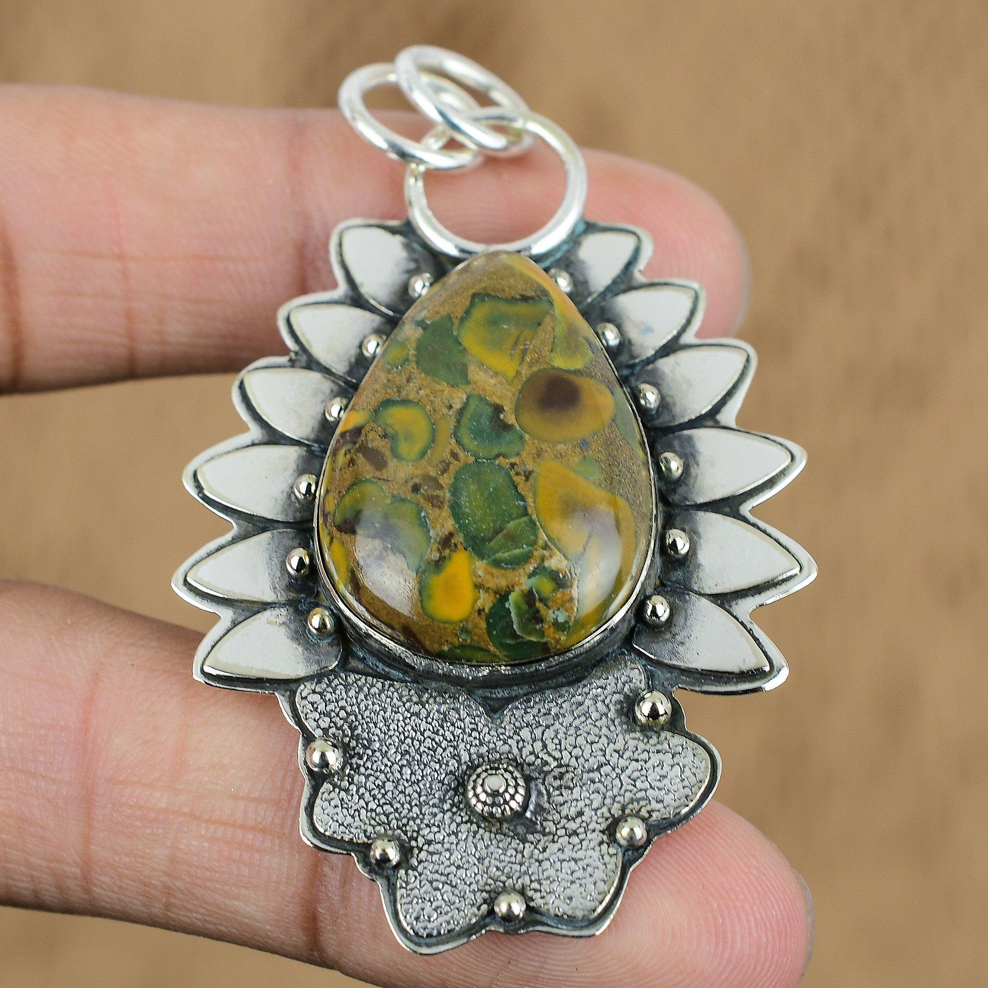 

Natural Rhyolite Gemstone Indian Jewelry 925 Sterling Silver Pendant For Women